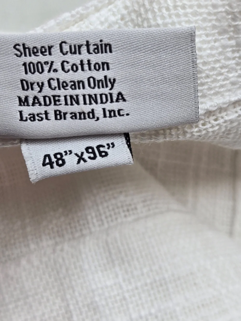 NWT QUINCE Set Of 2 48x96 Cotton Sheer Curtains White 9754